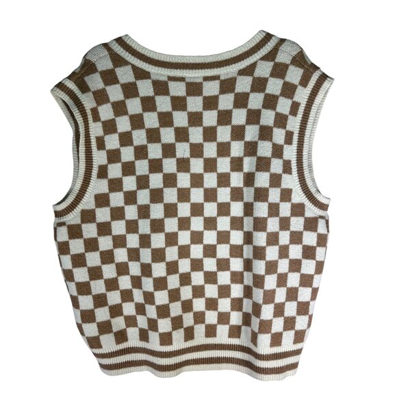 Abound Womens Sleeveless V-Neck Sweater Vest Tan & Ivory Check 1X - Picture 3 of 11